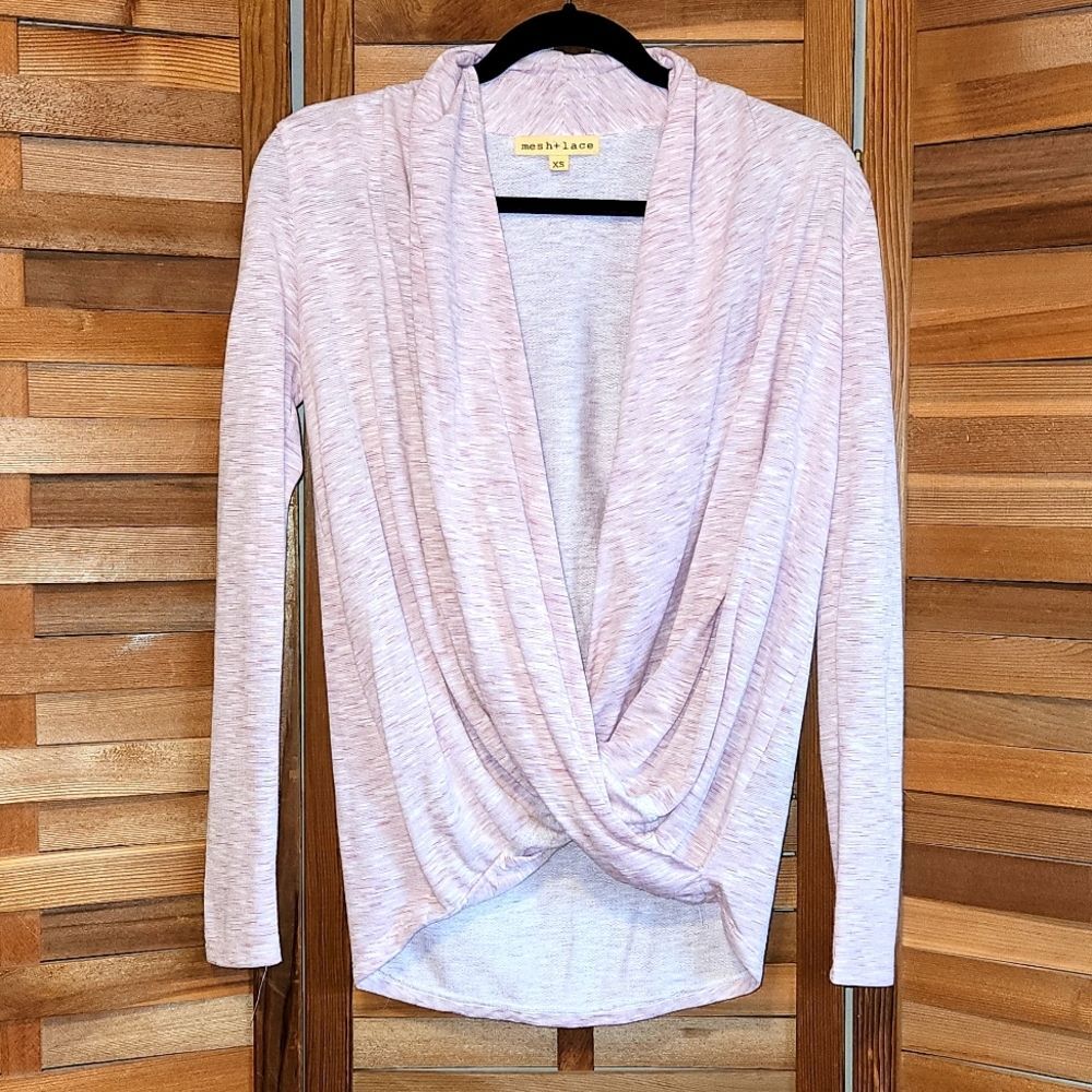 Mesh + Lace Women XS Pink Wrap Top Shirt Yoga Rayon Polyester